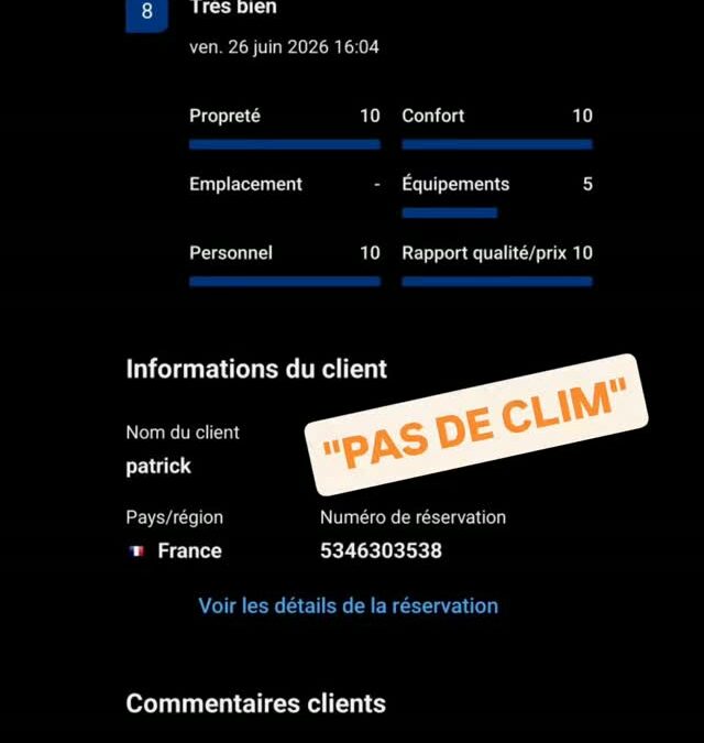 PAS DE CLIM : C’est le point négatif de Patrick.